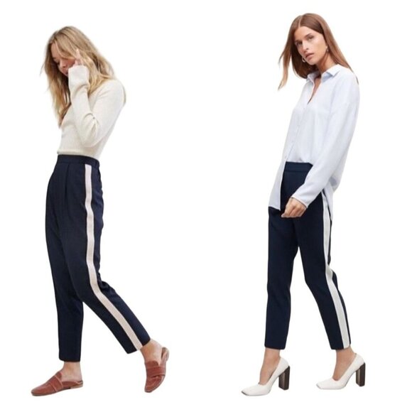 Babaton Pants - Babaton Conan Aritzia Sz4 Navy Blue White Stripe Terado Cropped Slim Dress Pants